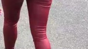 high heels leather leggings outdoor walk ootd