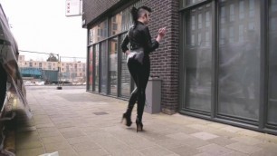 PVC Leggings, Leather Body Harness & Boot Heels Outfit - milkrebelle.noir