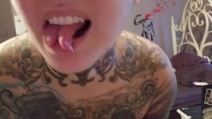 Chubby Split Tongue Tattooed Nerd Masturbate and Strip Tease.