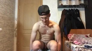 young cute guy jerk his dick hard and spendd a massive load