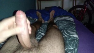 BIG cum after jacking my BIG cock in my bed
