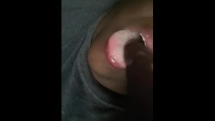 Sucking my cum off my dildo