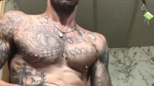 tatted redneck jacks out a load