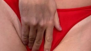 Sissy masturbating in red thong panty