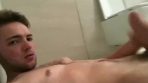 cooler boy piss in face and then jerk his sausage and cum
