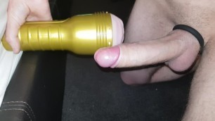 Flashlight making my big dick cum