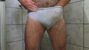 daddy hairy bear on shower tease until cumming