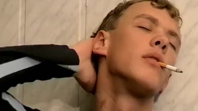 Blond chainsmoker cumming after vigorous wanking