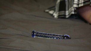 Glass anal toy in ass and super zoom pussy and asshole of schoolgirl, cum