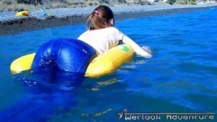 Bright Blue Jeans Wetlook Russian Girl Beach