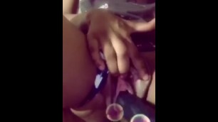 Girl puts dildo right in her pussy!