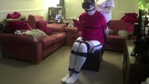 Male Strictly bound gagged and hogtied in football kit