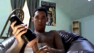 hot hairy straight stud tries a fleshlight and cums loud