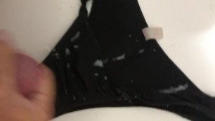 Cumshot on Black Panties taken from laundry basket