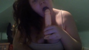 Horny college girl sucks dildo for fun