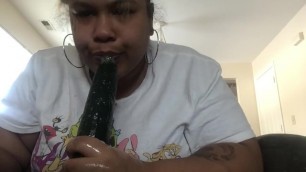 Mixed BBW sucks and GAGS on the big fake dick!