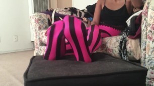 Jeneen footplay in awesome pink striped tights