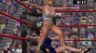 Trish Stratus performs Stinkface on Stephanie McMohan