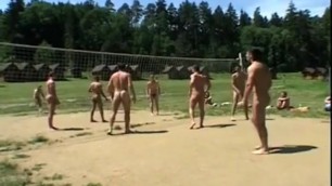 European lads play naked volleyball