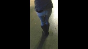 Blonde Girlfriend Pees her Jeans while Walking