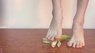 Peeling and crush banana with my feet