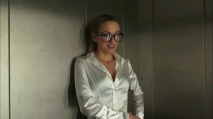 Young German Secretary Gets Huge Facial in Elevator