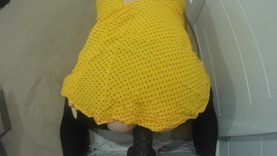 Crossdresser Riding Dildo In A Yellow Dress