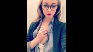 Nerdy blonde amateur flashes her tit