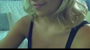 blonde with hot lingerie masturbates while broadcasting