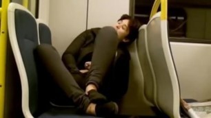 Amateur masturbating on train