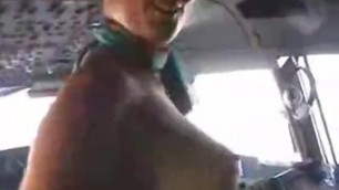 Cabin crew shows her tits