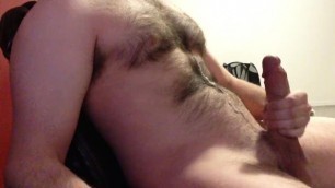 hairy body, big cock, jacking with two hands and cumming big loads
