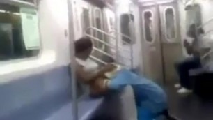 Dude eating pussy on public train